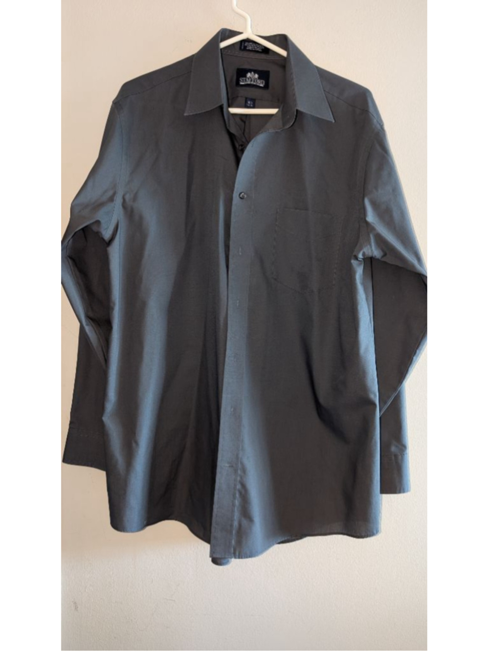 Stafford Gray Wrinkle-Free Dress Shirt Neck 16.5, mens